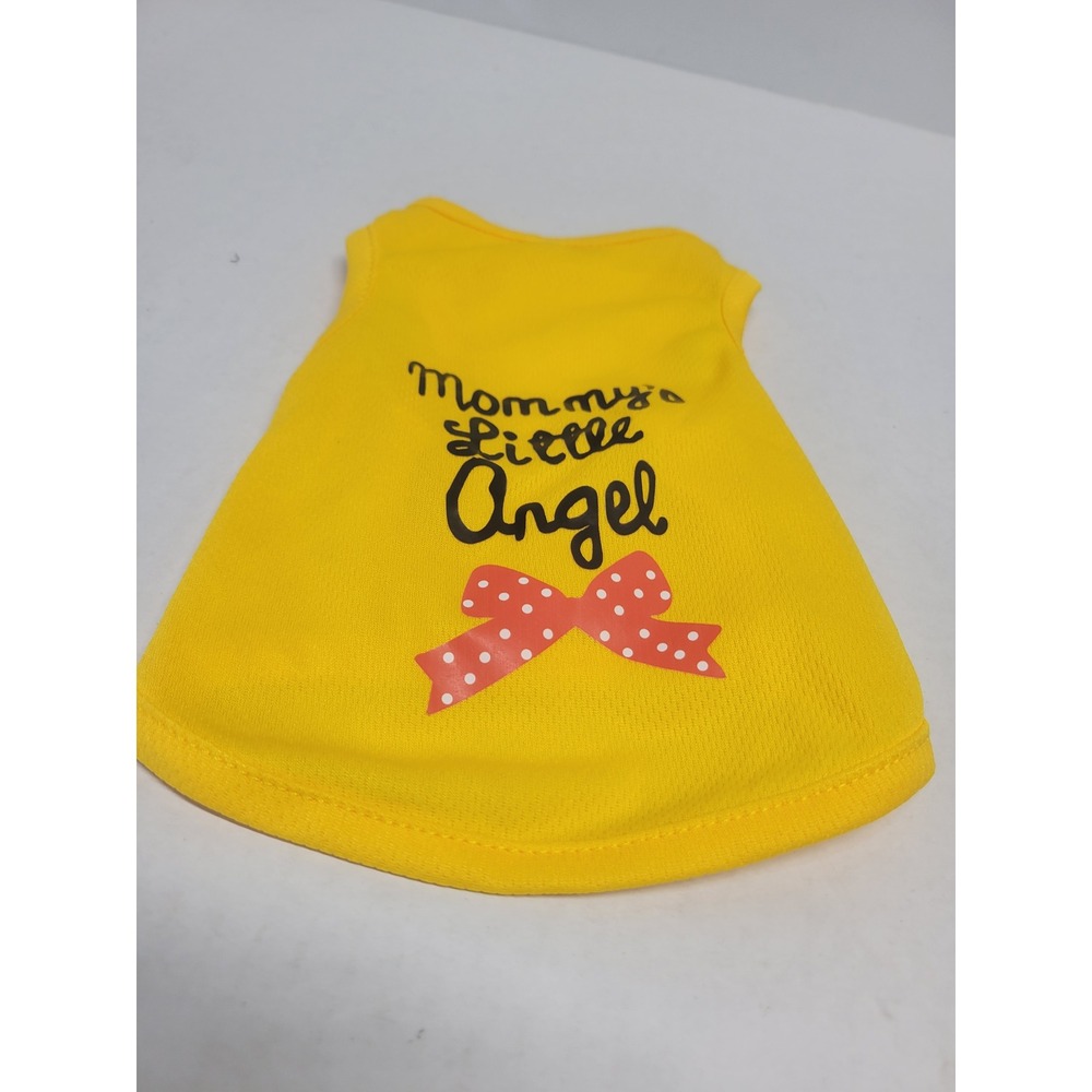 Yellow Mommys Little Angel Pet‎ Tank Top Shirt with Red Polka Dot Bow Size Small